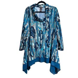 Multiples Tunic Top Womens 3X Multicolor Art To Wear Cowl Neck Stretch Blouse